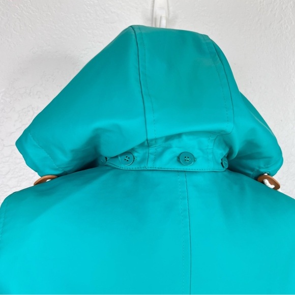 Talbots Classic Raincoat Green/Blue & White Gingham Button Up Hooded Jacket AA - Picture 8 of 11